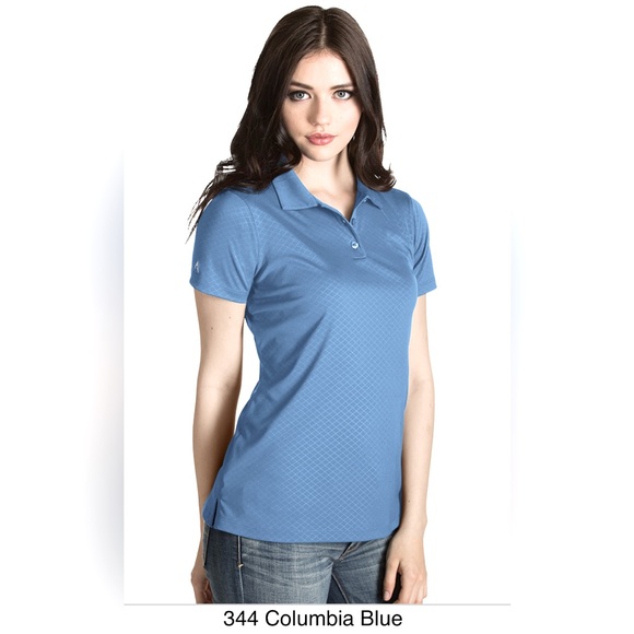 ANTIGUA GOLF Women’s INSPIRE short sleeve polo in Columbia Blue, Size M, NWT - Picture 1 of 10